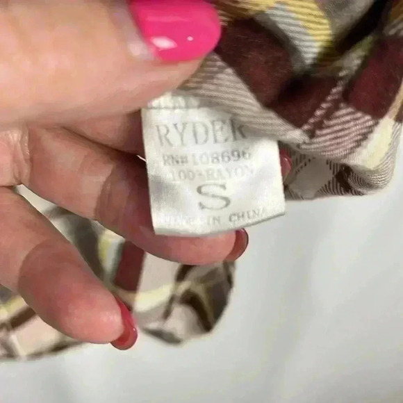 Boho Jane Womens Shirt Brown & Blue S Sleeveless Ombré Plaid Back/Applique Boho - Picture 8 of 10